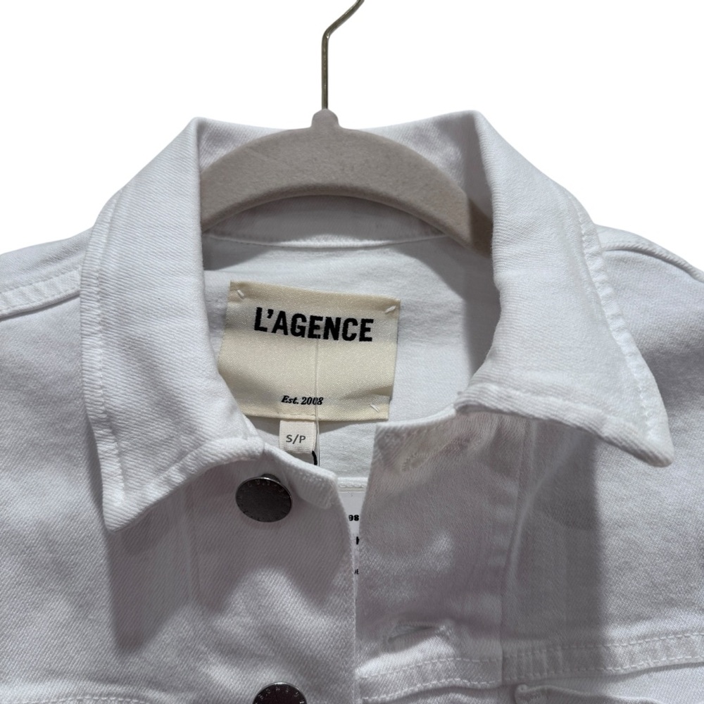 NWT L'Agence Janelle Cropped Slim-Fit Jean Jacket Casual Denim Blanc White Sz S - Picture 7 of 16
